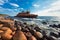 View on the big round stones and Shipwreck near coast