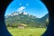 View in binoculars of the Pieniny National Park, on Trzy Korony - English: Three Crowns, Poland, in sunny september day