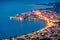 View from the bird`s-eye of Kamena Vourla town in the evening light. Colorful spring cityscape in Greece, Europe.