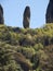 View of a bizarre rock like a finger in the Meteora mountains in Greece from the village of Kastraki