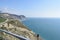 View of the Black Sea, beach and mountains. The resort town of Anapa. Russia.