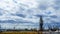 View of the blast furnace and the cranes of the commercial port of Puerto de Sagunto on a cloudy day