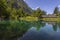 View of Blausee The Blue lake in Bernese Oberland, famous tourist destination in Switzerland