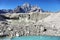 View blue lagoon in Khumbu moraine near Gokyo, Nepal