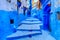 View of the blue walls of Medina quarter in Chefchaouen, Morocco. The city, also known as Chaouen is noted for its buildings in