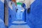 View of the blue walls of Medina quarter in Chefchaouen, Morocco. The city, also known as Chaouen is noted for its buildings in