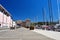 View of the boardwalk in Cagliari Marina. In the background elegant and historical buildings of Via Roma, Sardinia, Italy