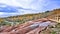 View from the boardwalk - The red and white clay hills of the Cheltenham Badlands formation in Caledon