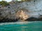 view from the boat of the famous rock caves of the Gargano coast