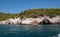 view from the boat of the famous rock caves of the Gargano coast