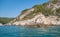 view from the boat of the famous rock caves of the Gargano coast