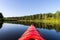 View from the boat. Kayak on the water.