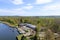 View from the boat lift in Niederfinow on the water canal and the surrounding landscape, Brandenburg, Germany