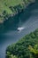 view of a boat sailing on the Sil River, Ribeira Sacra. Galicia, Spain