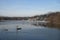 View of boathouse row, Philadelphia in winter.