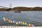 A view of boats, ferries and balloons in the sea of bosporus Istanbul