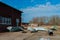 View on boats lying in hangars fishermen