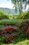 View of Bolfracks Garden on the Bolfracks Estate near Aberfeldy, in Highlands, Scotland UK. Rolling hills of the Tay Valley in the