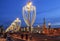 View of the Bolshoi Moskvoretsky bridge during the new year holidays in the evening, Moscow