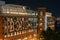 View of Bond Street Wharf at night, in Fells Point, Baltimore, Maryland