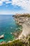 View of Bonifacio old town built on top of cliff rocks Corsica