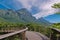 View of the boomslang walkway in the Kirstenbosch botanical garden in Cape Town,Canopy bridge at Kirstenbosch Gardens in