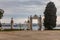 View of the Bosphorus through the fence grille in front of the Dolmabahce Palace in Istanbul, Turkey