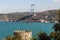 View of the Bosphorus and Sultan Mehmed Fatih Bridge from  the historic Rumelihisari or Rumelian Castle in Istanbul. Turkey