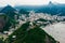 View from bottom of Sugarloaf mountain just dusk overlooking boats on Guanabara bay