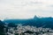 View from bottom of Sugarloaf mountain just dusk overlooking boats on Guanabara bay