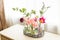 View of bouquets of tulips in glass jars