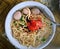 View of a bowl meatball soup on the table