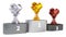 View of boxing gold silver and bronze trophies in infinite rotation on podium