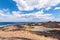 View of the brackish water lagoon that forms near the lighthouse of the island of Lobos in Fuerteventura, Spain