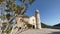 View through the branches of a tree to the Church of Our Lady on the Rocks. Gospa od Skrpjela, Montenegro