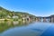 View of bridge called `Karl Theodor Bridge`, also known as the Old Bridge, an arch bridge in city Heidelberg in Germany