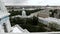 View of the bridge and the city of St. Petersburg from the colonnade of the Smolny Cathedral