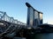 View of the bridge that crosses Marina Bay and of the three towers and the structure that forms the terrace of the Hotel Marina Ba