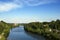 View from the bridge of Gagarin Park in Zhitomir. Shoduarovsky park, Teterev river.