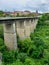 View of the bridge of Kamianets-Podilskyi city and canyon and river in Ukraine