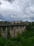 View of the bridge of Kamianets-Podilskyi city and canyon and river in Ukraine