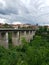 View of the bridge of Kamianets-Podilskyi city and canyon and river in Ukraine