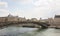 View of the bridge Leopold Sedar Senghor. Pedestrians walk and r