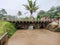 View of a bridge over a brown watery river