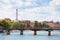 View on the bridge Pont des Arts in Paris downtown