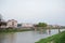 View of bridge on river Uzh at city Uzhgorod, Transcarpathia, Uk
