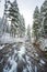 View on the bridge,scenic view of Narada falls on snow day in mt Rainier National park,Washington,USA