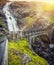 View On Bridge and Waterfall In Troll Road, Norway