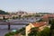 View bridges river and of the historical center Prague