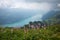 View from brienzer rothorn mountain to lake brienzersee, bernese